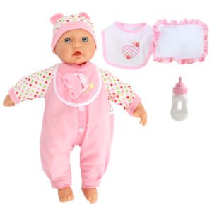 Baby Beau pop met stippenpyjama en speen in geschenkverpakking