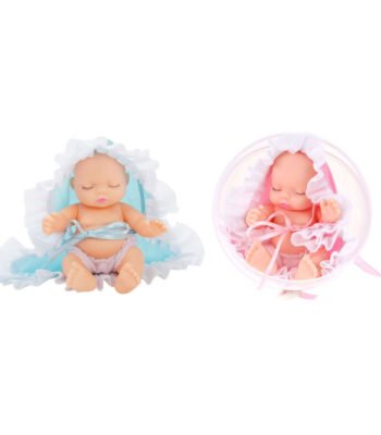 Baby Beau babypop in bal Twee schattige baby beau poppen met blauwe en roze details in zachte stoffen wiegjes