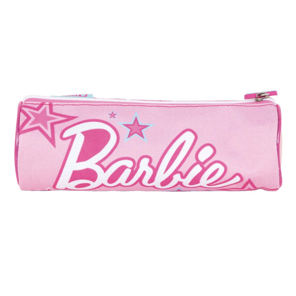 Rechthoekig Barbie etui in roze met opvallend wit logo en sterren