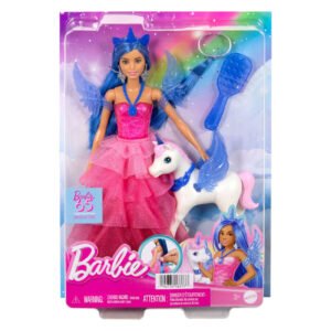Barbie magic modepop eenhoornpop in verpakking met accessoires en mini-eenhoorn