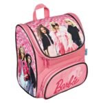 Roze Barbie rugzak met poppenprint en voorvak