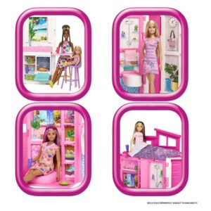 Barbie vakantiehuis speelset Vier scènes uit Barbie poppenhuis met poppen en accessoires