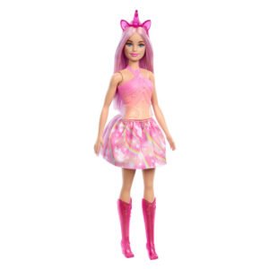 Barbie A Touch Of Magic Pop Eenhoorn Roze volledig in beeld met roze laarzen en unicorn-outfit