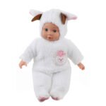 Pluche baby beau babypop in dierenpakje schaap met geborduurde applicatie