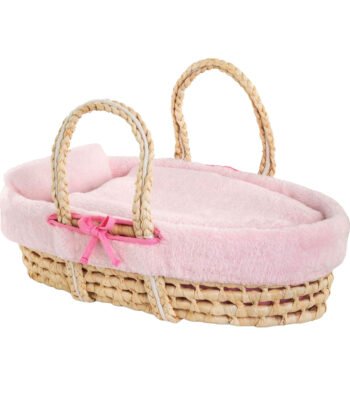Corolle gevlochten mandenset set voor babypoppen met zacht roze bekleding en strikje