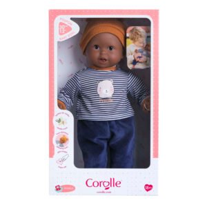 Corolle Marius babypop in geschenkverpakking met gestreepte outfit en oranje muts