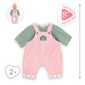 Roze Corolle poppenoutfit met groene streepjestrui voor 42 cm babypoppen