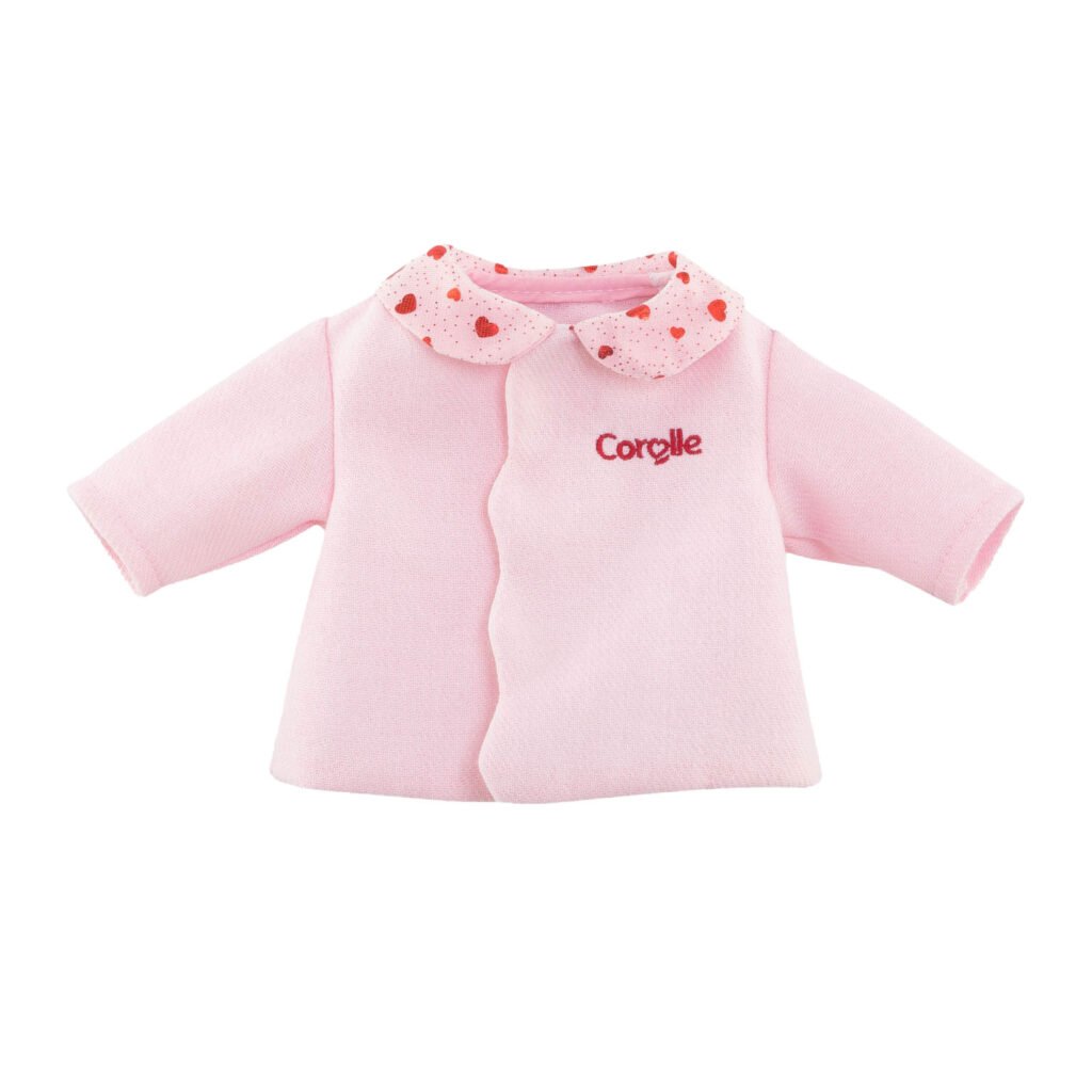 Roze Ma Corolle jas hartjes met hartjeskraag op witte achtergrond