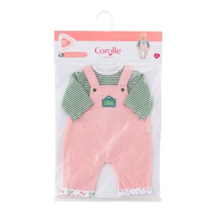 Poppenkleding set Corolle in verpakking met roze tuinbroek en gestreept shirt