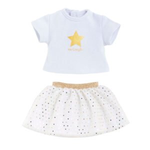 Corolle topje en rok set voor poppen van 36cm - ivoor/goud met gouden ster en wit rokje met gouden stippen van Corolle