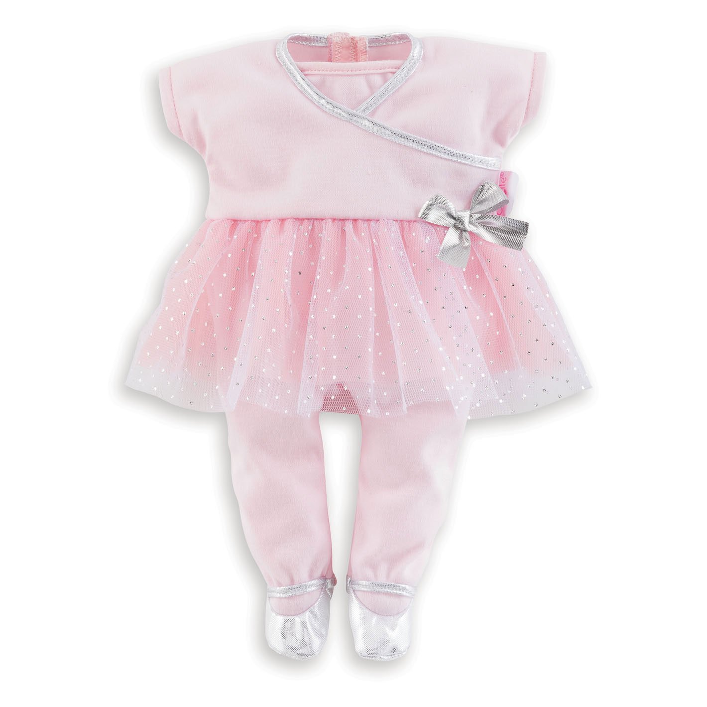 corolle-roze-ballerina-poppenoutfit-tule-zilveren-strikje Corolle Mon Premier Poupon - poppenoutfit dance Roze ballerina poppenoutfit met tule rok en zilveren strikje