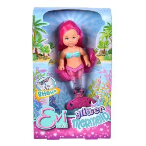 Evi Love glitter zeemeermin pop in verpakking met roze haar