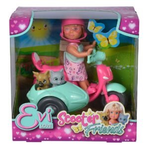 Evi Love pop in verpakking met scooter en dierenvriendjes