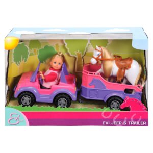 Speelset Evi Love jeep met trailer en paard in verpakking