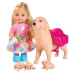 Evi Love Hondenoppas Speelset met pop, hond en drie puppy’s met roze draagtas