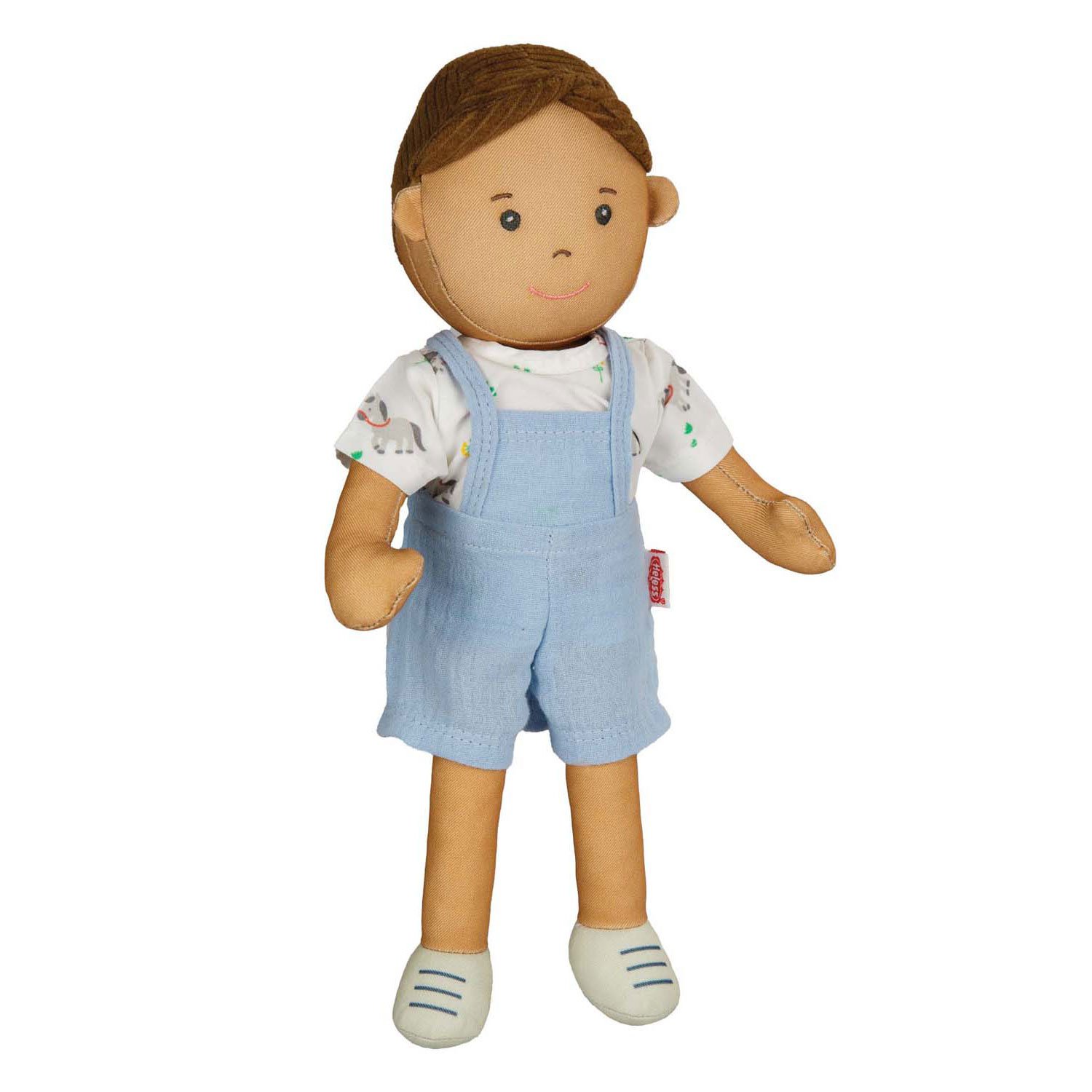 heless-pop-noah-met-blauw-tuinpak Heless Pop Noah met lichtblauw tuinpak en wit shirt met print