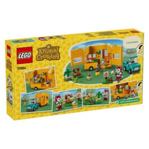 Achterkant van LEGO Animal Crossing set 77054 met caravan en tuinwinkel scènes