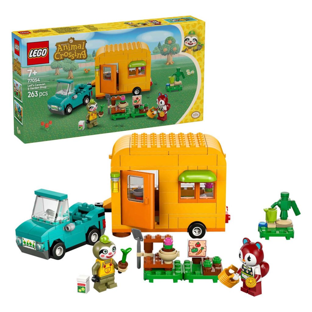 LEGO Animal Crossing 77054 Leifs caravan en tuinwinkel met doos en volledige opstelling van de caravan