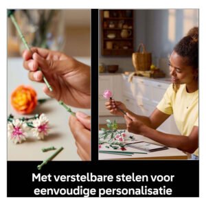 Persoon past LEGO bloem aan met verstelbare steel