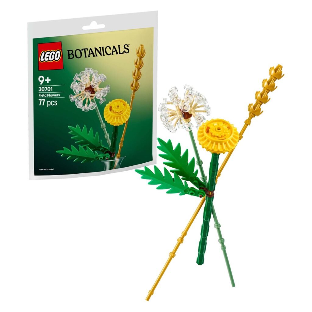 LEGO Botanicals Field Flowers 30701 set met verpakking en bloemenconstructie