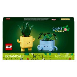 LEGO Botanicals Happy Plants 10349 verpakking met vrolijke gezichten op groene achtergrond