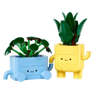 Twee LEGO Botanicals Happy Plants figuren met planten in hoofd