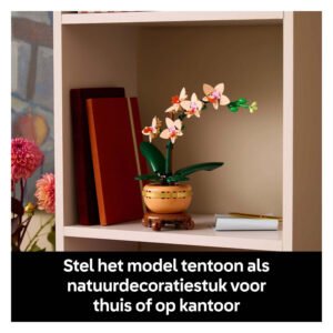 LEGO Botanicals orchidee als stijlvolle decoratie in boekenkast