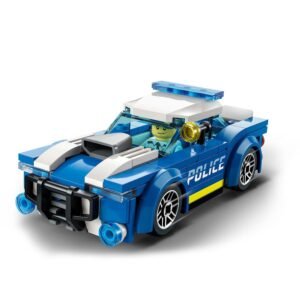Vooraanzicht LEGO politiewagen met bestuurder in uniform