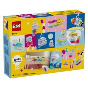 Achterzijde van LEGO Classic 11040 doos met kleurrijke bouwwerken en ideeënboekje