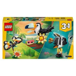 LEGO Creator 3-in-1 set doos achterkant met tropische toekan in jungleomgeving