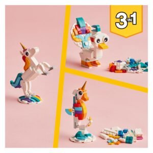 LEGO Creator 3-in-1 modellen met losse bouwsteentjes op roze achtergrond