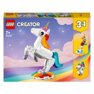 Voorkant van LEGO Creator 3-in-1 doos met eenhoorn, zeepaardje en vogel