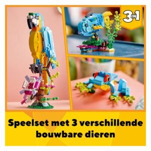 LEGO Creator 3-in-1 speelset met papegaai, vis en kikker in kleurrijke setting