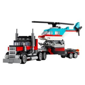 Gedetailleerde LEGO Creator truck met helikopter op oplegger uit Creator 3in1 set