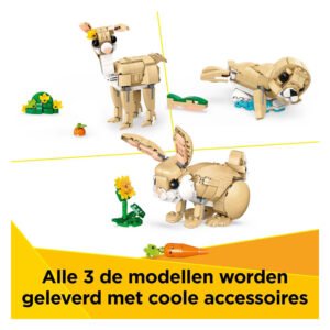 Alle drie de LEGO Creator dierenmodellen met accessoires