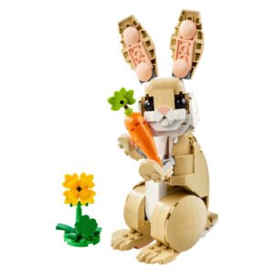 LEGO Creator konijn met wortel en bloem in gedetailleerde close-up