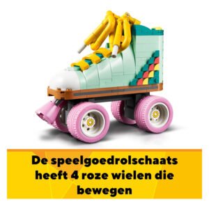 LEGO Creator retro rolschaats met vier roze wielen en gele veters