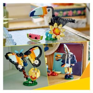 LEGO Creator tropische toekan, vlinder en vis creaties in kleurrijke interieursetting