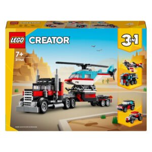 Verpakking voorzijde van LEGO Creator 3in1 set met helikopter, truck en racewagens