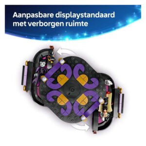 Detail van LEGO Disney displaystandaard met verborgen opbergruimte voor minifiguren