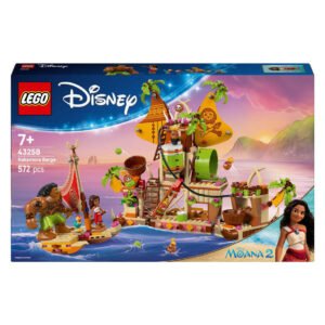 LEGO Disney Moana 2 doos met Kakamora Barge op kleurrijke achtergrond