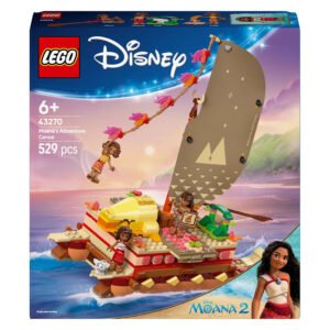 LEGO Disney Moana 2 set 43270 met kleurrijke kano op zee