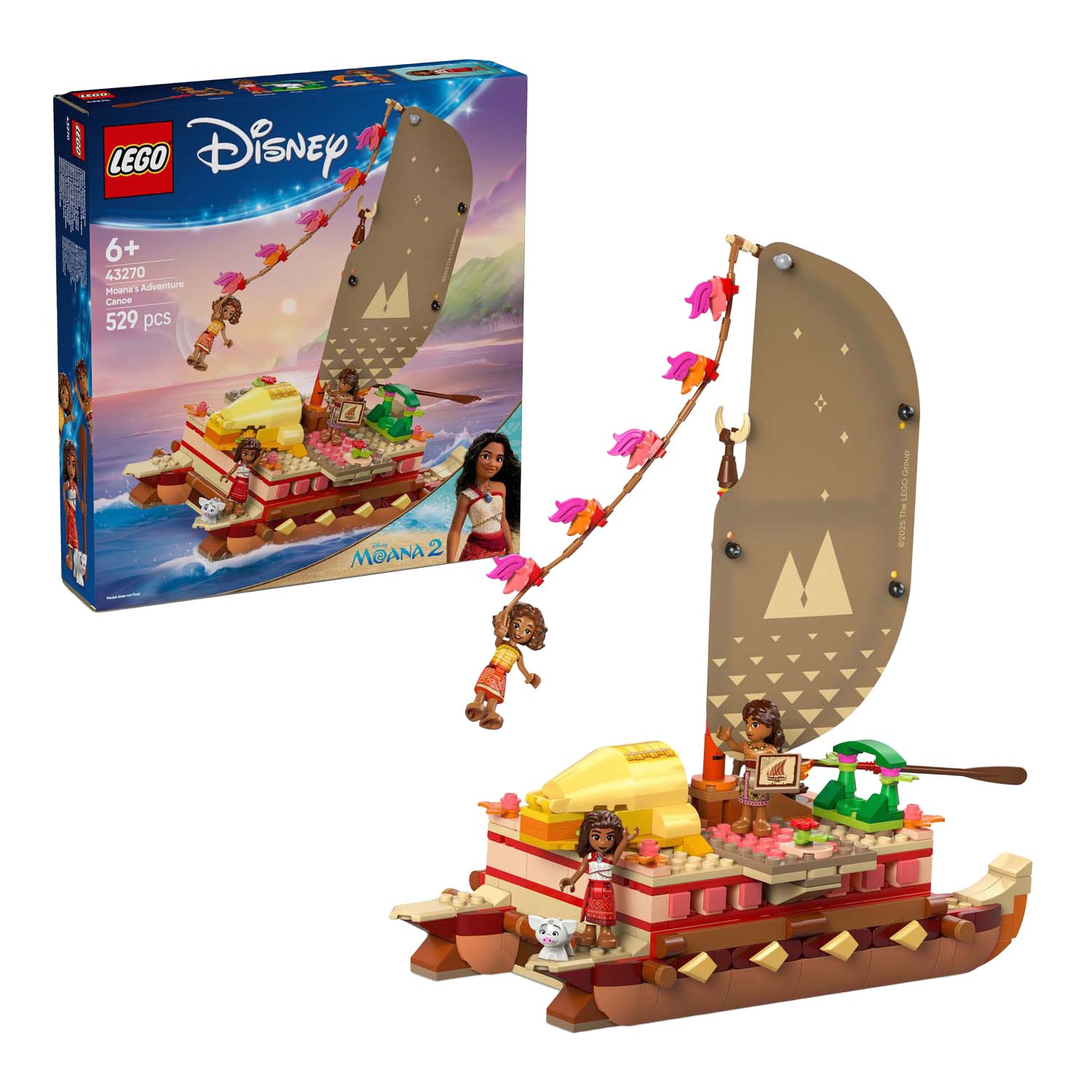 lego-disney-princess-moana-kano-met-verpakking LEGO Disney Princess 43270 Vaiana's avonturenkano set met verpakking op witte achtergrond