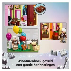 Gedetailleerde LEGO scènes uit de Disney film Up met ballonnen en avonturenboek