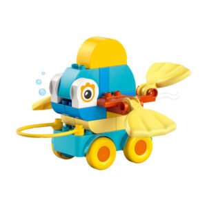 LEGO DUPLO visfiguur gebouwd met blauwe, gele en oranje blokken