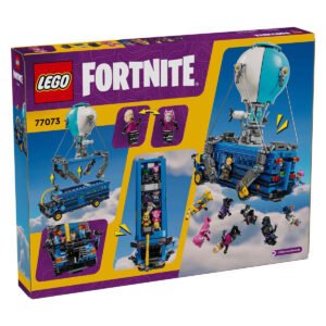 Achterkant van de LEGO Fortnite Battle Bus doos met functies en figuren