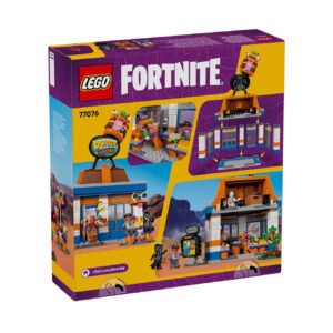 Achterkant verpakking van LEGO Fortnite Durr Burger Restaurant set 77076