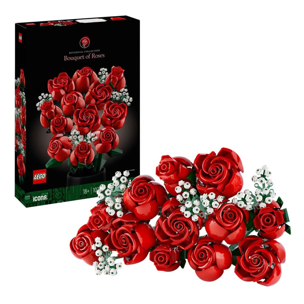 LEGO Icons 10328 rozenboeket met doos en opgebouwde bloemen