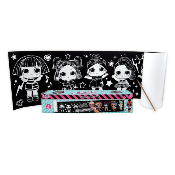 L.O.L. Magic scratch poster met poppenillustraties en accessoires voor kinderen