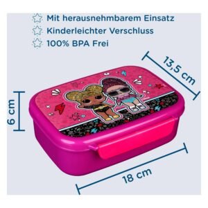 Roze L.O.L. Surprise lunchbox met afmetingen en BPA-vrije kenmerken